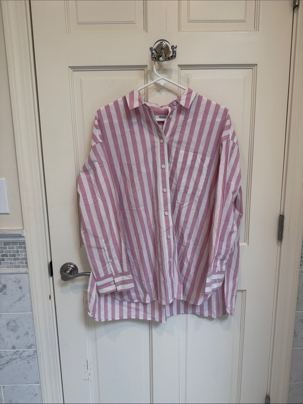 Madewell Pink and White Striped Button-Down Shirt